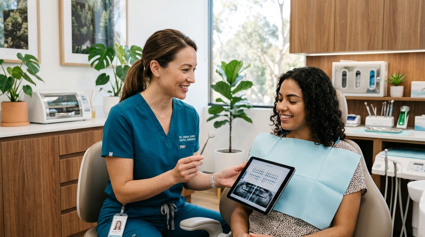 Dentist consulting with a patient in the clinic